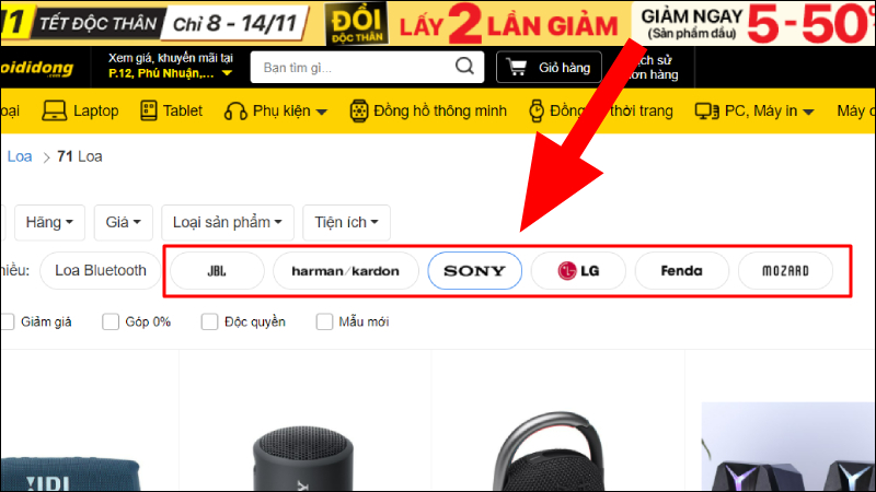 Nhấn chọn thương hiệu mà bạn muốn mua
